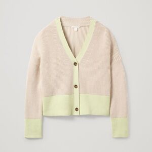 COS cotton knitted cardigan with neon green trim in beige